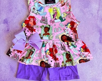 Prinzessin Shorts Set: Baumwollmischung Freizeitpark Outfit mit gratis Schleife