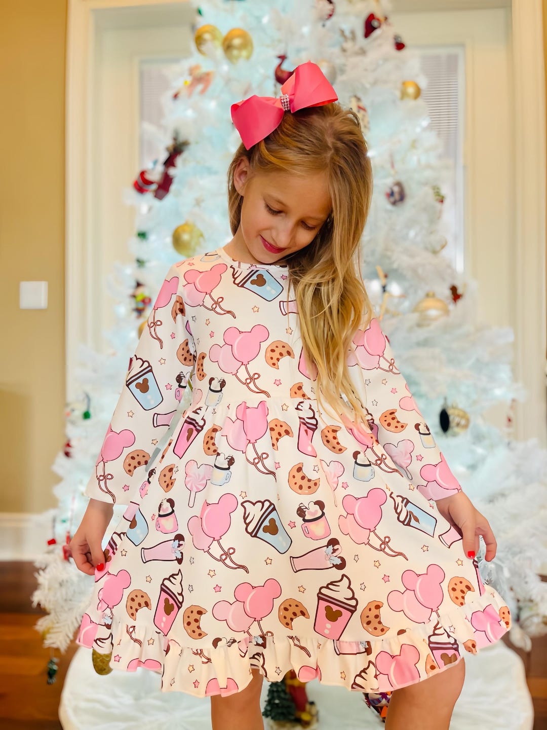 White Christmas Pink Dress Gwendolyn Dress In Gingerbread 3T White Christmas Pink Dress Gwendolyn Dress In Gingerbread 3T