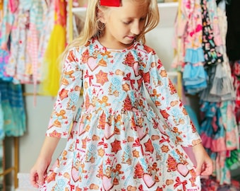 Mädchen Kleid, Plätzchen Kleid mit Schleife