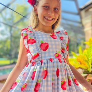 Girls Preppy Apple Ruffle Dress with Matching Bow: Back to School Outfit