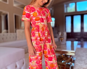 Pelele de calabaza rosa para niñas con lazo a juego, conjuntos de otoño para niñas, pelele de calabaza rosa para niñas pequeñas, conjunto rosa para niñas pequeñas, regalo