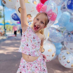 Girls Cotton Skort Set: Crop Top, Bow, Mouse Ears Outfit