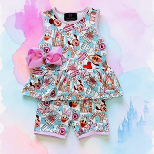 Flickors shortsset i bomullsblandning: Prinsessparkoutfit med rosett