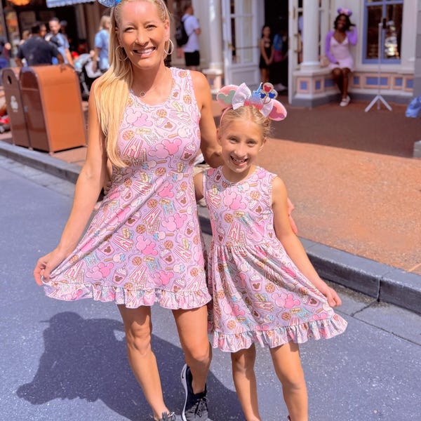 Woman’s mouse treats dress matching mommy and me pink magic dress