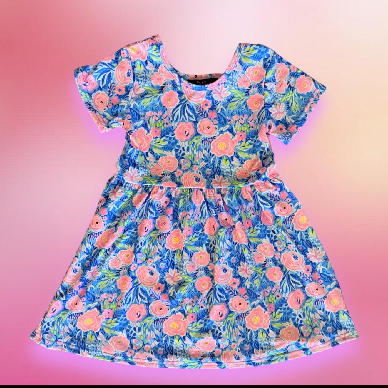 Girls Floral Twirl Dress: Cotton Spring Outfit With Bow - Etsy