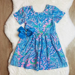 Girls&#39; Pink Mermaid Dress: Cotton Summer Beach Outfit with Bow