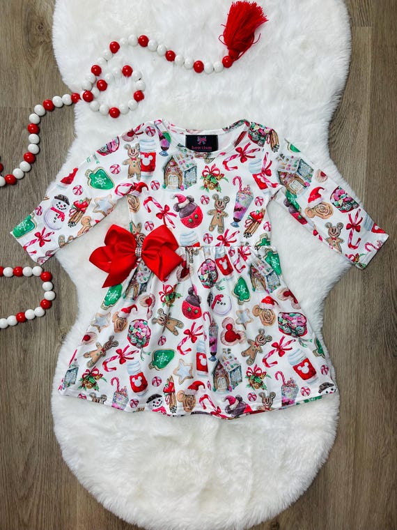 Girls Christmas Cotton Dress: Holiday Outfit with Bow
