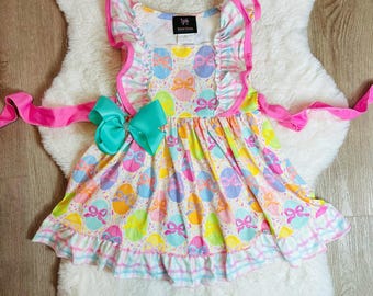 Girls Easter Egg Dress, Bunny Bow Outfit