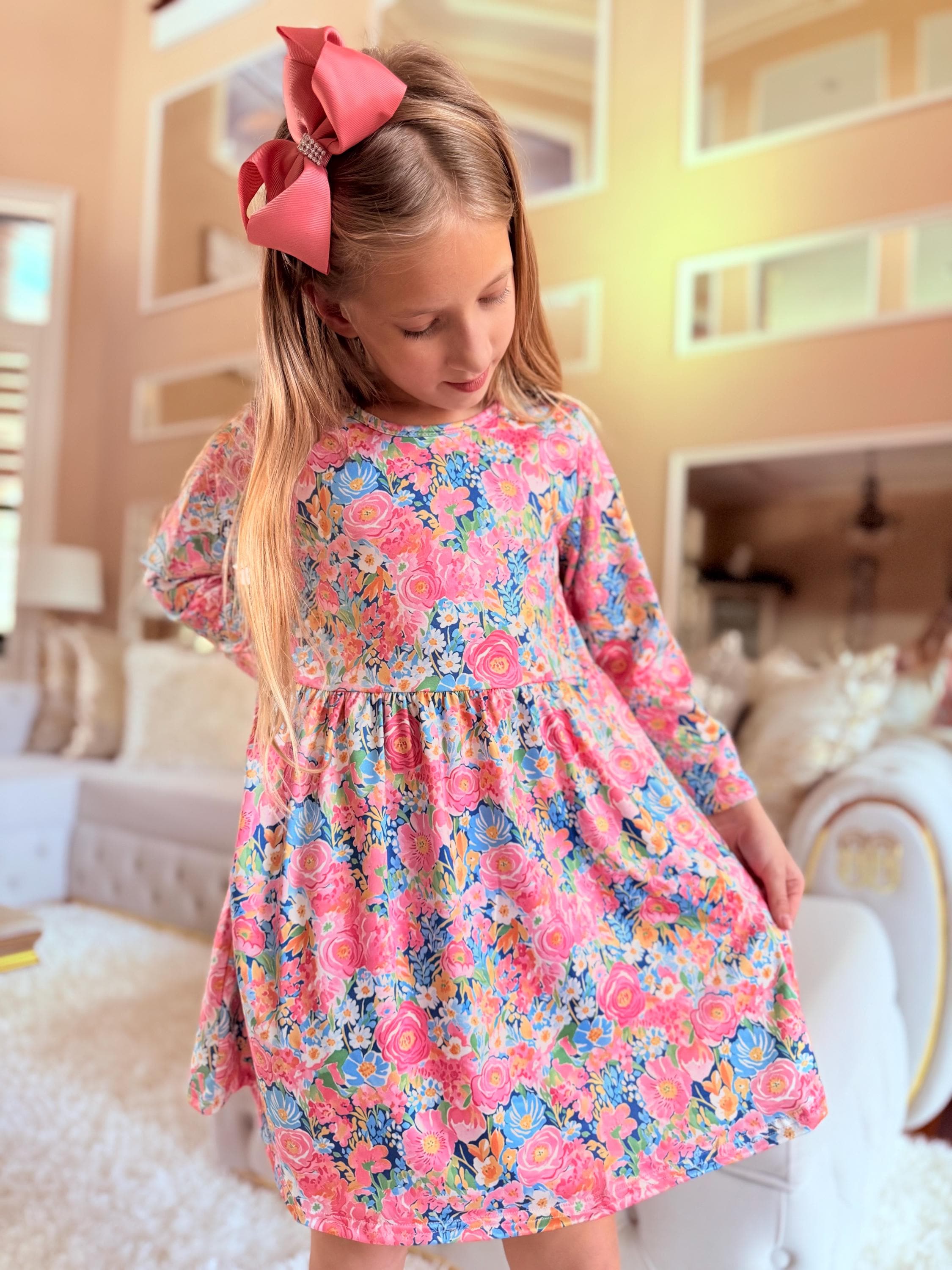 knee length dresses for ladies Hot Pink Sequins Bow Bust Long Sleeves Cut-Out Homecoming Dress Hot Pink / Custom Size main image 0
