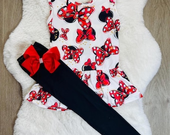 Girls' Mouse Outfit: Theme Park Pant Set with Bow