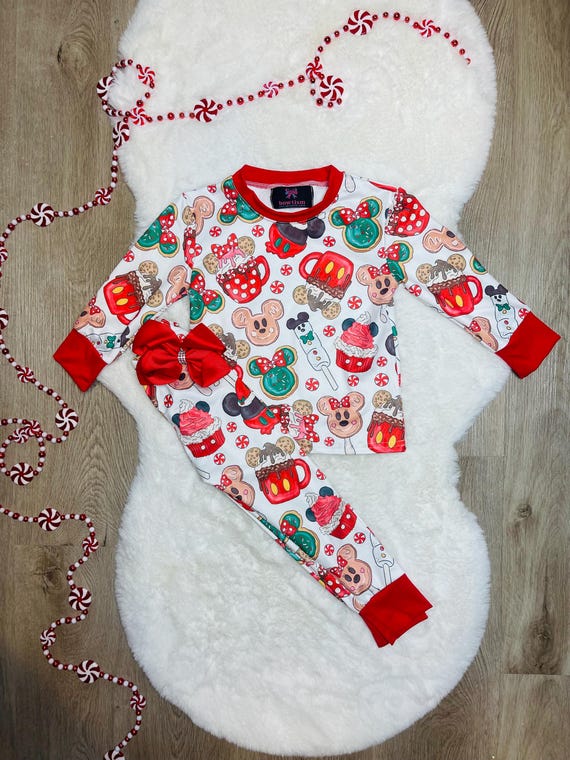 Girls' Christmas Cotton Pajama Set: Mouse Holiday Outfit