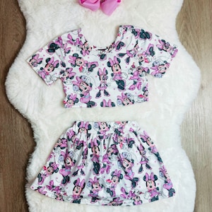 Mouse Outfit: Girls Crop Top, Skirt & Bow - Theme Park Vacation
