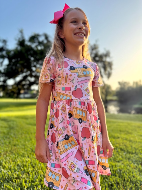back to school dress Girls Pink with Matching Bow, School Outfit Student Color:Ash Black Apple Red Spaghetti Strap Ruffle-Trim Textured Paper Dress