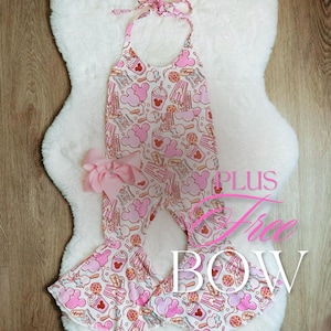 Girls Mouse Treats Romper: Boho Flared Outfit with Bow