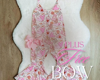 Mono de golosinas de ratón para niñas: conjunto bohemio acampanado con lazo