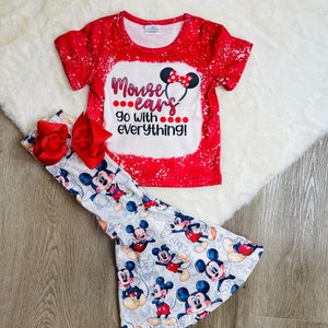 Girls Mouse Outfit: Cotton Flare Set with Bow