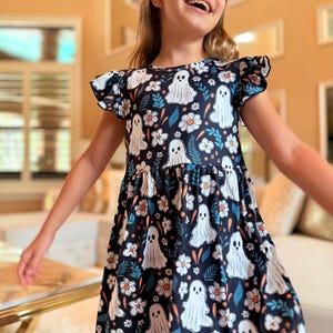 Girls Boho Ghost Dress with Bow: Preppy Halloween Outfit