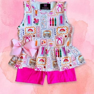 Back to School Shorts Set: Cotton Blend school Outfit with Free Bow