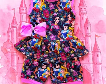 Princess outfit girl, Matching Bow, Purple Belle Outfit, Toddler Cotton Blend