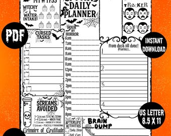 Spooky Daily Planner Printable, 1 page |Gothic Aesthetic To-Do List |Witchy Productivity Insert | Undated Planner Page |PDF Journal Download