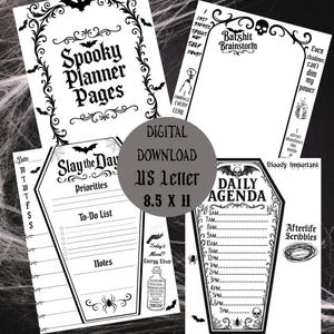 Spooky Planner Pages | 6 Page Gothic Printable Planner Bundle | Halloween Daily Weekly Monthly Agenda | Witchy PDF Download