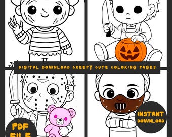 14 Creepy Cute Lil Slashers Coloring Pages, Digital Download, Spooky Halloween Vibes
