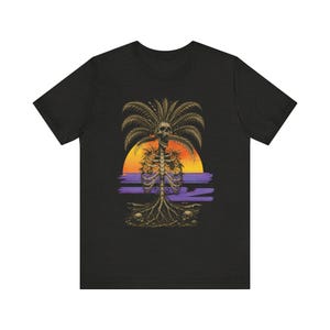 Summerween skeleton palm tree beach tee | T-Shirt, spooky summer, retro horror image 4