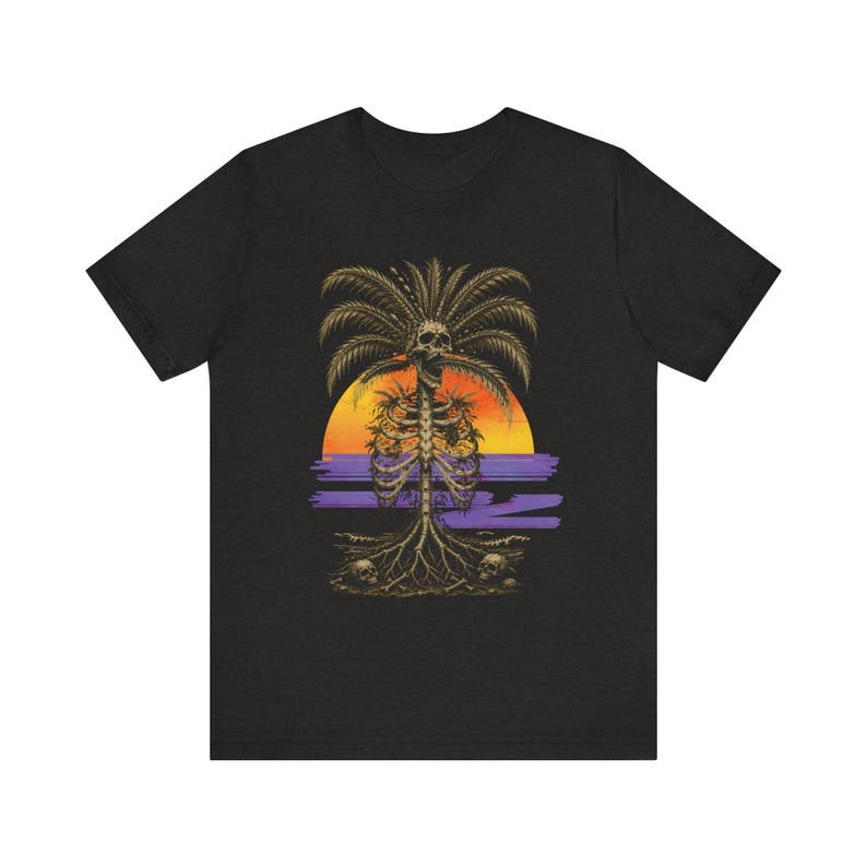 Summerween skeleton palm tree beach tee | T-Shirt, spooky summer, retro horror image 4
