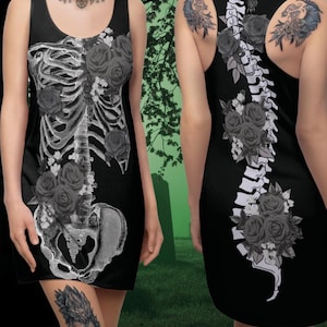 cute skull dress Gothic Skull Moth Ruffle Dress, Witchy Summer Sleeveless Sundress