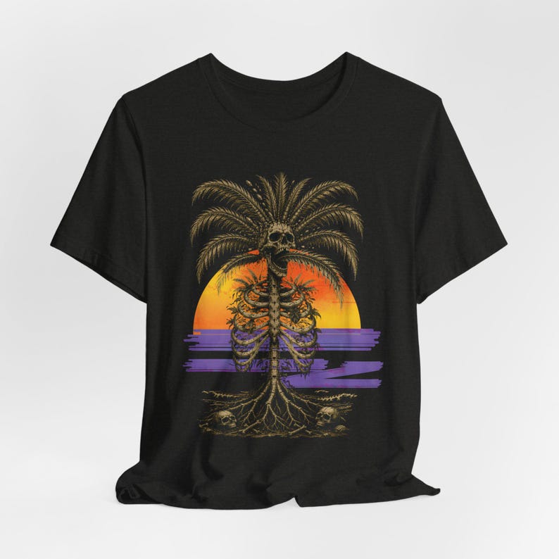 Summerween skeleton palm tree beach tee | T-Shirt, spooky summer, retro horror image 5