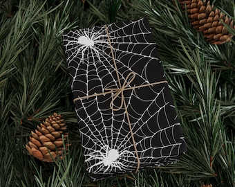 Spooky Spiderweb Wrapping Paper, Gothic Gift Wrap, Halloween Decor, Black and White Paper, Holiday Wrapping