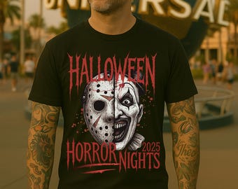 HHN 2025, Halloween Horror Nights T-Shirt, gruseliges Killer-T-Shirt, Horrorfilm-Fankleidung