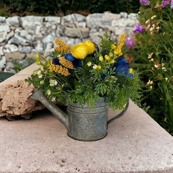 Small Rustic Watering Can with Faux Floral Display