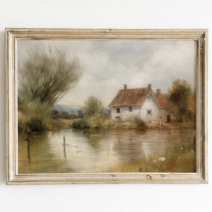 Vintage Landscape Art | Countryside Landscape Print | Rustic Country Print | Moody Wall Art | Living Room Painting | Printable Wall Art