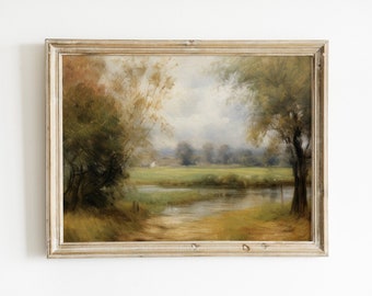 Stampa artistica di paesaggio di campagna vintage / Decorazione murale rustica (download digitale)