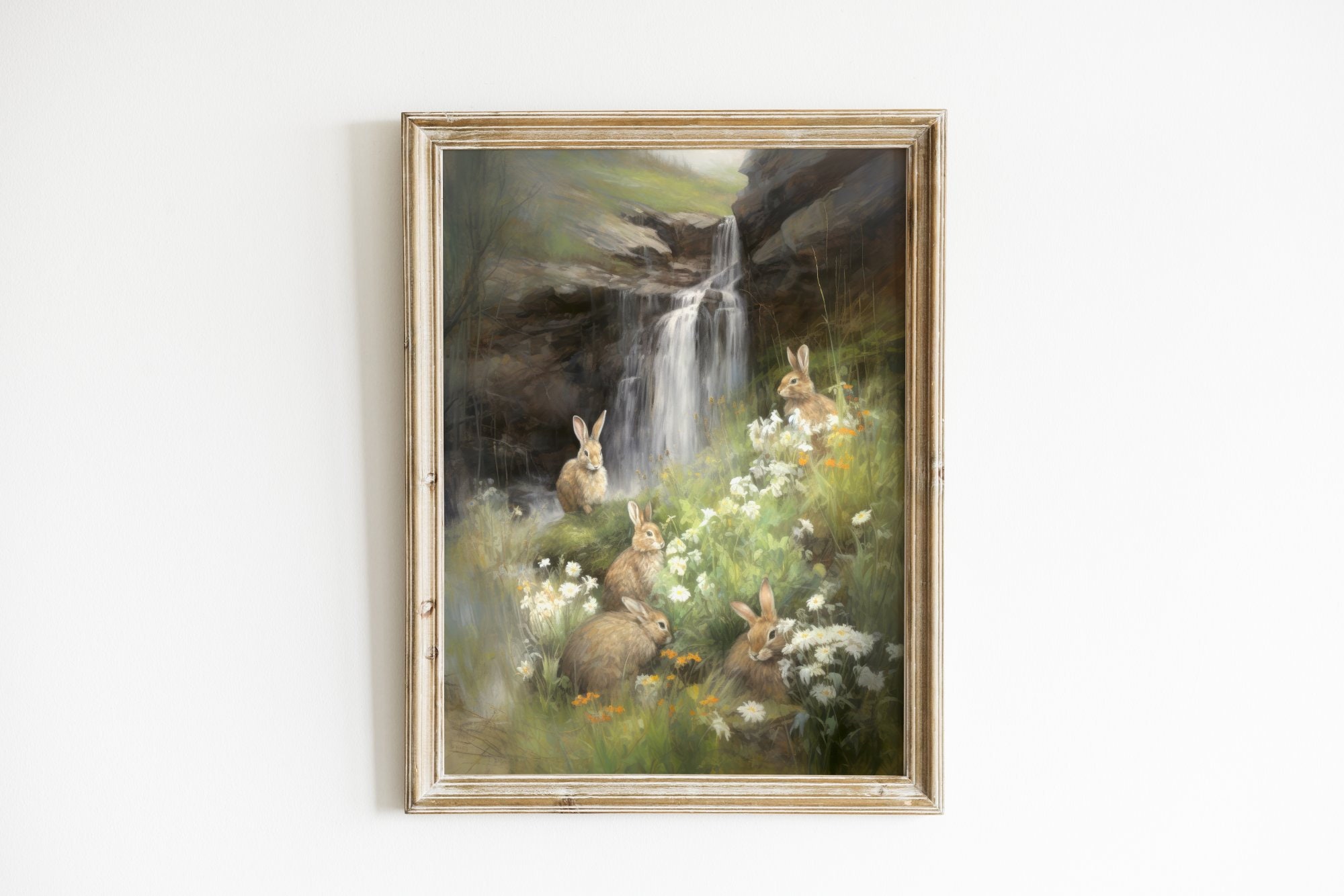 Scenery Waterfall With Rabbit Rabbit Landscape Art Print, Waterfall Scene (digital Download) - Etsy