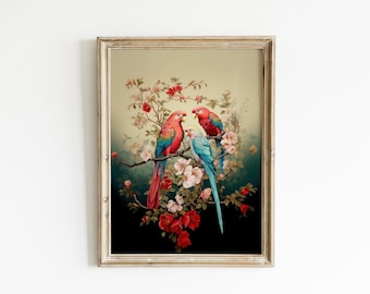 Parrots Floral Wall Art Print (Digital Download)