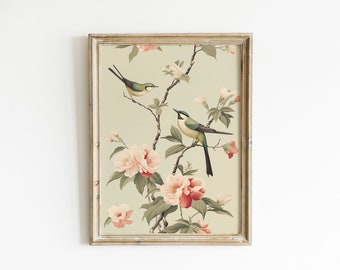 Floral Bird Print, Botanical Wall Art (Digital Download)