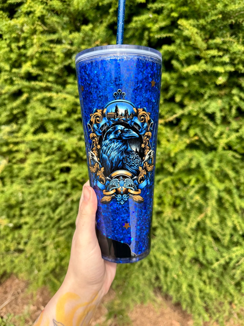 Wizard Inspired Blue and Bronze Snow Globe Tumbler image 2