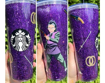 Vaso de globo de nieve anime morado y negro