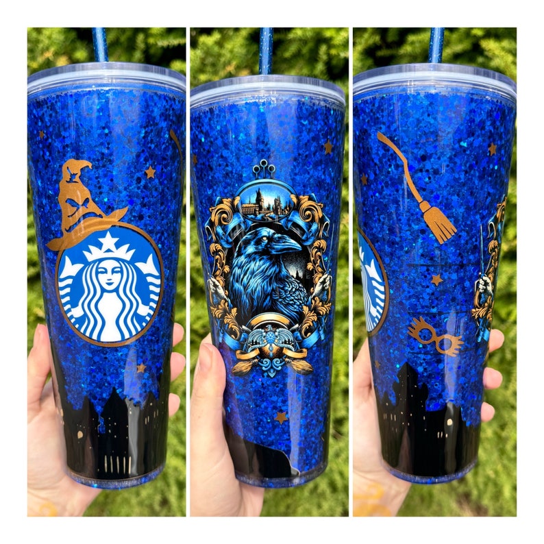 Wizard Inspired Blue and Bronze Snow Globe Tumbler image 1