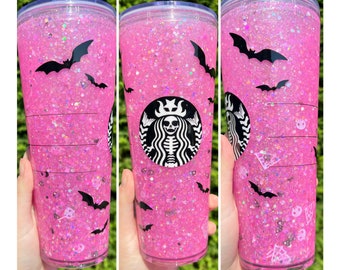 Pink Halloween Snow Globe Tumbler