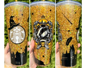 Wizard Inspired Gold and Black Snow Globe Tumbler