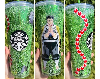 Green and White Anime Snow Globe Tumbler