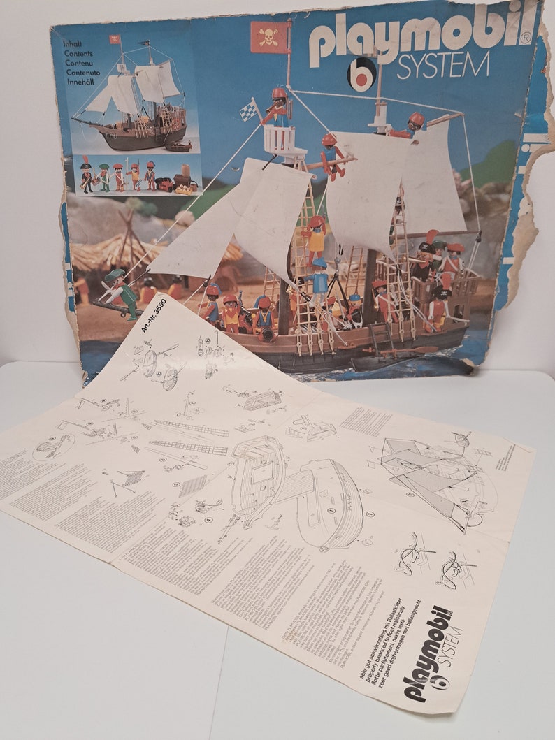 COMPLETE Playmobil 3550 Pirate Ship Vintage, V1 From 1978, Beautiful