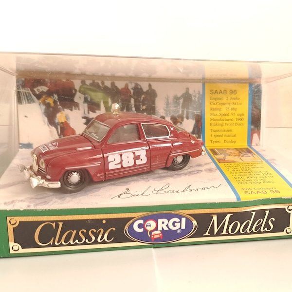 NEW IN BOX! 1:43 Erik Carlsson's Corgi models red Saab 96 #283 1963 Monte carlo Rally D712/1 vintage die-cast metal car mint condition
