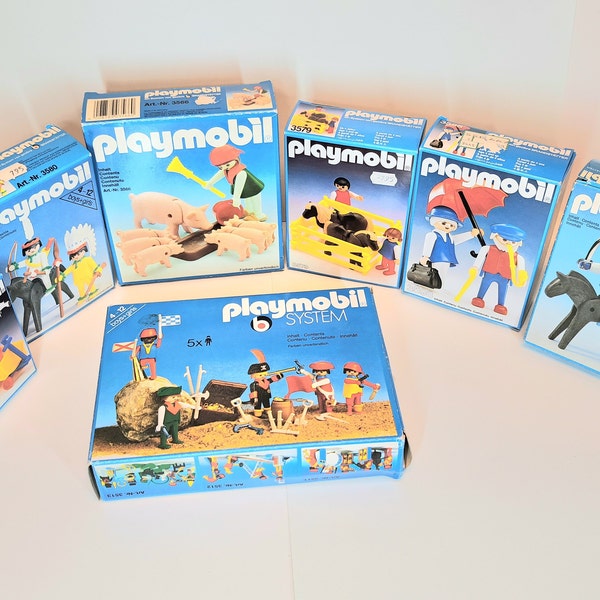 Playmobil sets COMPLETE W/B system vintage, very nice figures, used toy soldiers, horses and figures with original box, durable