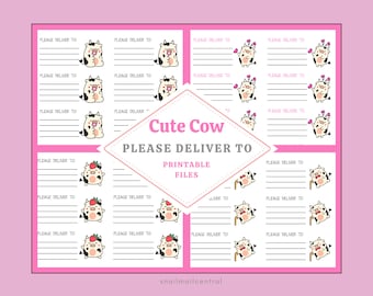 Cute Cow PDT Labels - Printable Digital Files - Address Labels - Snail Mail - Happy Mail - Pen Paling - Please Deliver To