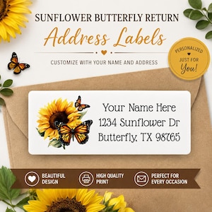 Sunflower Butterfly Return Address Labels