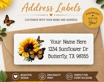 Sunflower Butterfly Return Address Labels